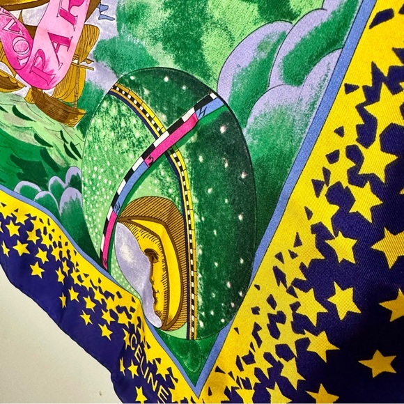 🥂SOLD🥂1990 CELINE PARIS Vintage Silk Bright Celestial Square Scarf - Picture 9 of 11